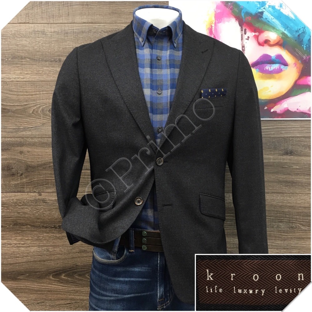 KROON Men Blazer Sport Coat Casual Jacket Size 40R‎ Essential Flannel Wool Suit